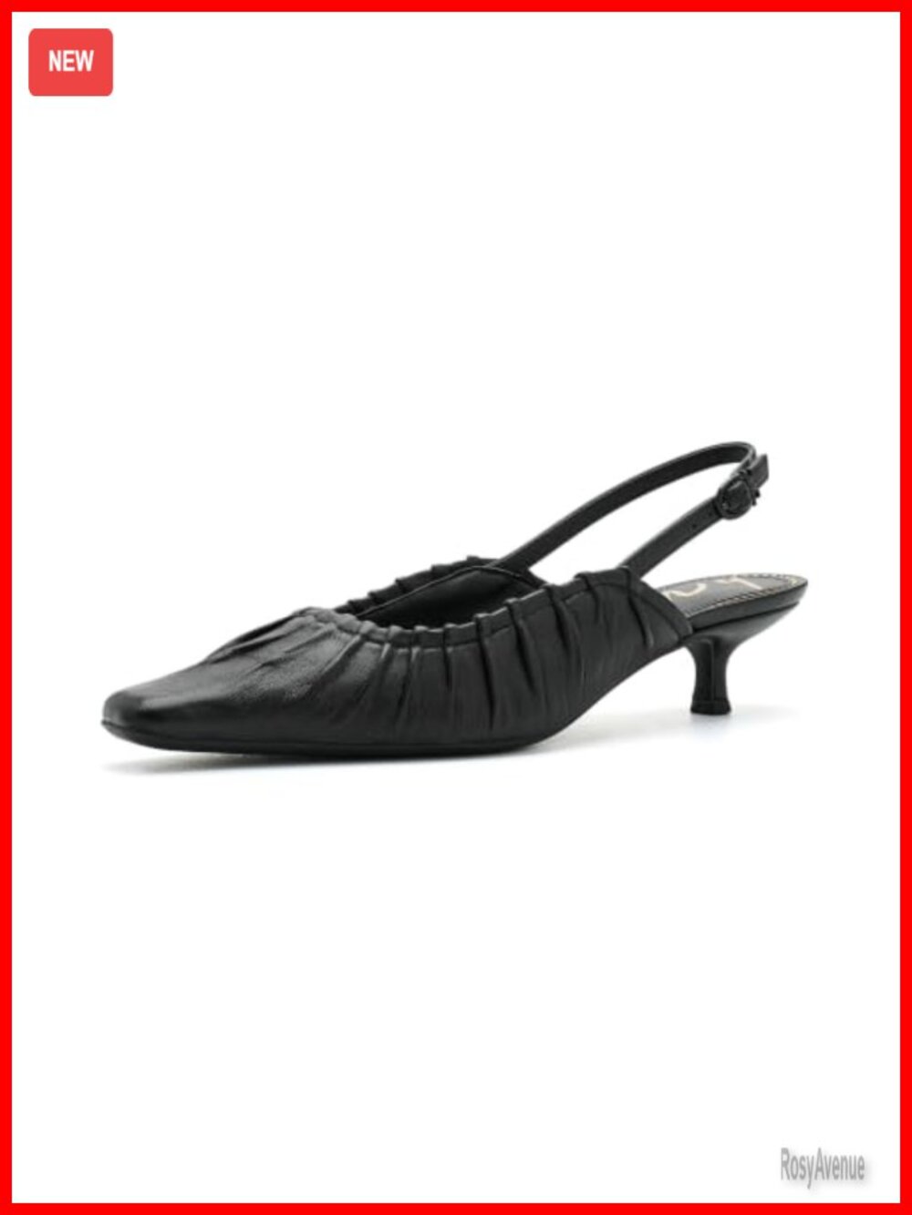 Women's Leather Slingback Kitten Heel Pump Pleated Slip-On Business Casual